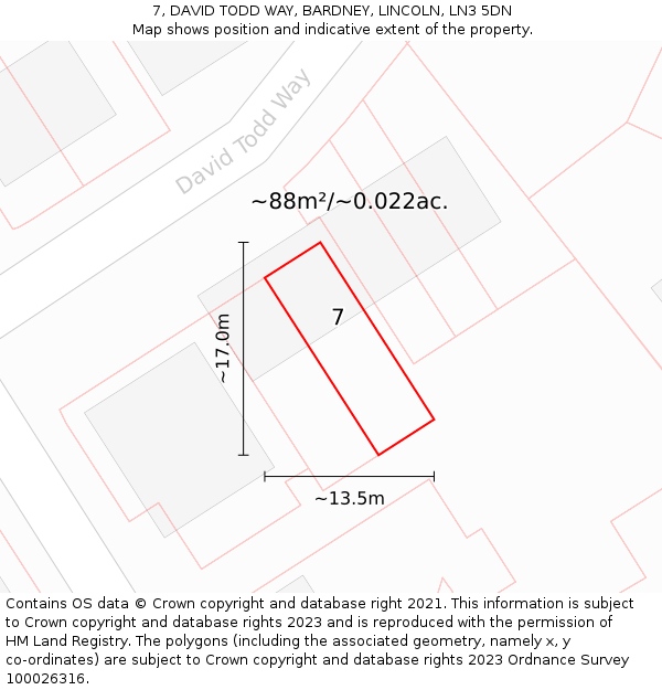 7, DAVID TODD WAY, BARDNEY, LINCOLN, LN3 5DN: Plot and title map