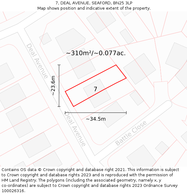 7, DEAL AVENUE, SEAFORD, BN25 3LP: Plot and title map