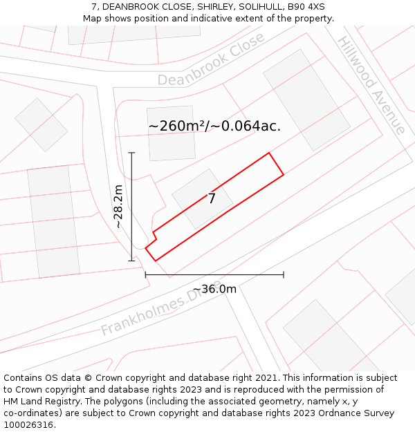 7, DEANBROOK CLOSE, SHIRLEY, SOLIHULL, B90 4XS: Plot and title map