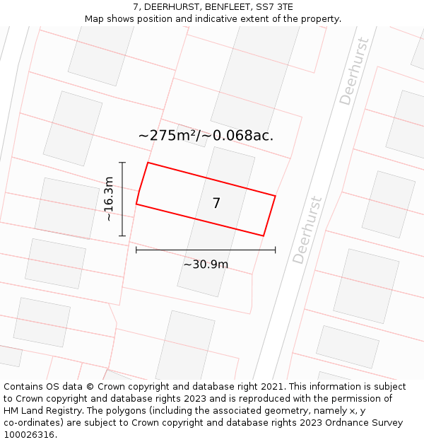 7, DEERHURST, BENFLEET, SS7 3TE: Plot and title map