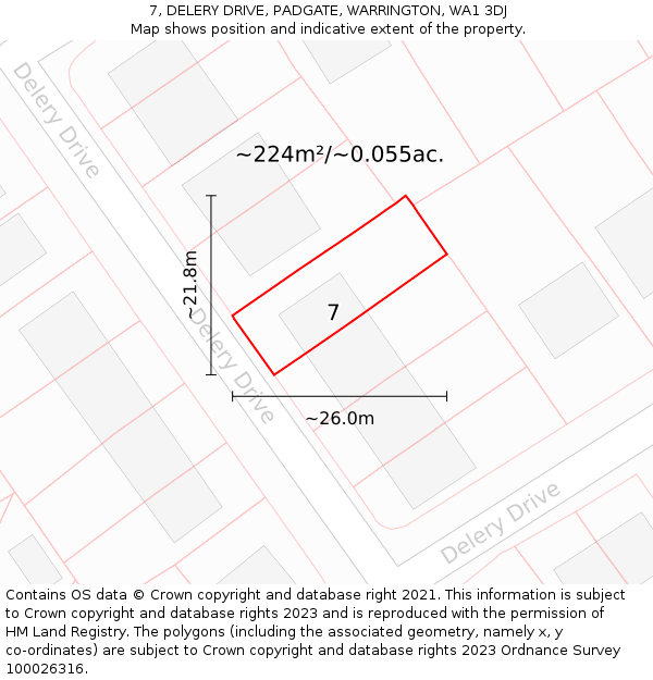 7, DELERY DRIVE, PADGATE, WARRINGTON, WA1 3DJ: Plot and title map