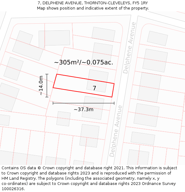 7, DELPHENE AVENUE, THORNTON-CLEVELEYS, FY5 1RY: Plot and title map