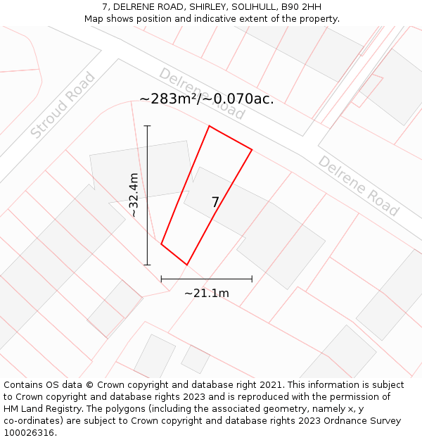 7, DELRENE ROAD, SHIRLEY, SOLIHULL, B90 2HH: Plot and title map