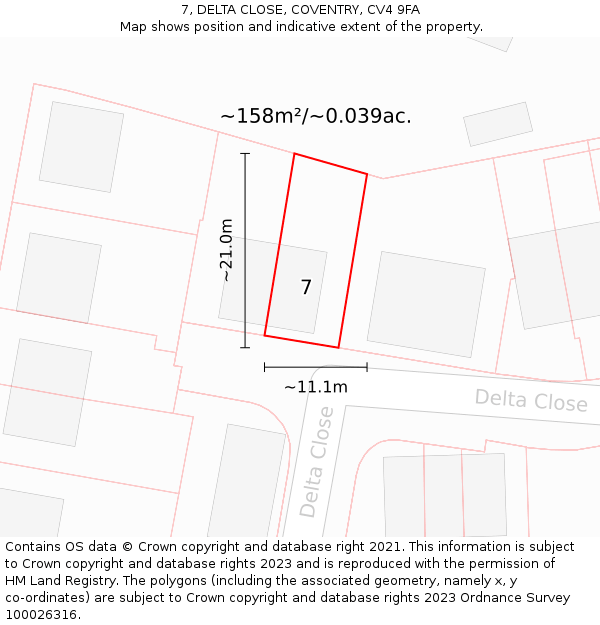7, DELTA CLOSE, COVENTRY, CV4 9FA: Plot and title map