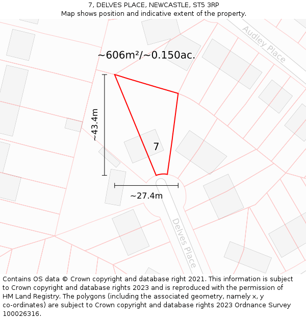 7, DELVES PLACE, NEWCASTLE, ST5 3RP: Plot and title map