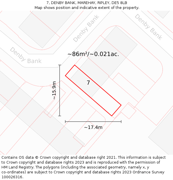 7, DENBY BANK, MAREHAY, RIPLEY, DE5 8LB: Plot and title map