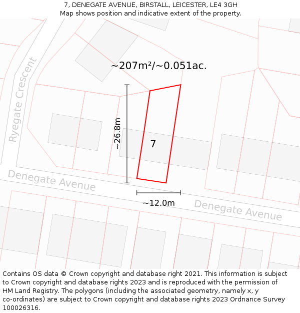 7, DENEGATE AVENUE, BIRSTALL, LEICESTER, LE4 3GH: Plot and title map