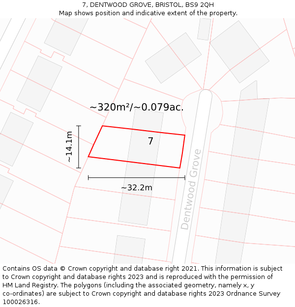 7, DENTWOOD GROVE, BRISTOL, BS9 2QH: Plot and title map