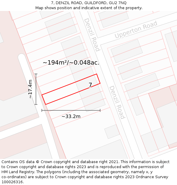 7, DENZIL ROAD, GUILDFORD, GU2 7NQ: Plot and title map