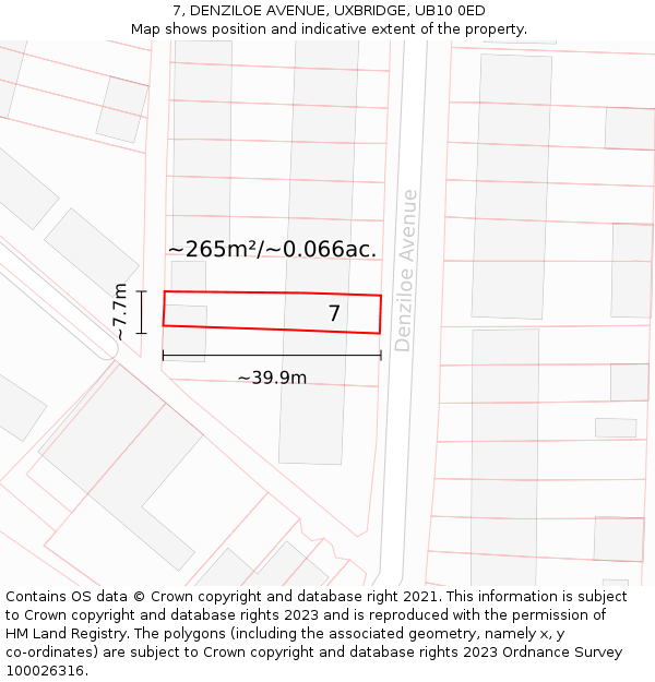 7, DENZILOE AVENUE, UXBRIDGE, UB10 0ED: Plot and title map