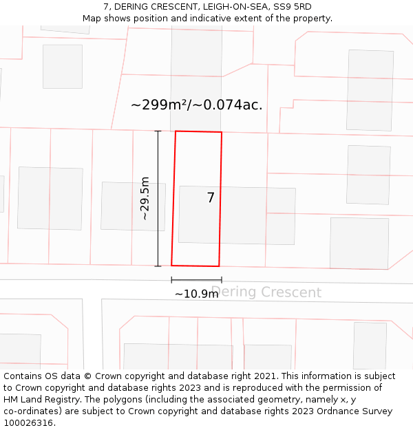 7, DERING CRESCENT, LEIGH-ON-SEA, SS9 5RD: Plot and title map