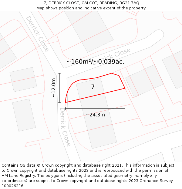 7, DERRICK CLOSE, CALCOT, READING, RG31 7AQ: Plot and title map