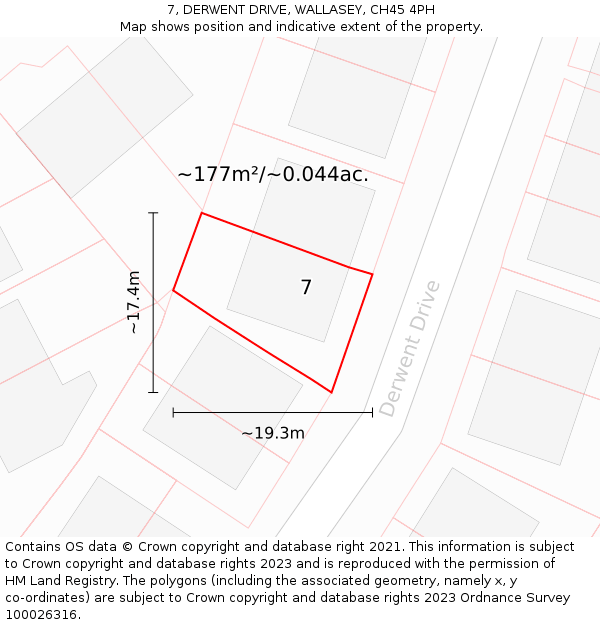 7, DERWENT DRIVE, WALLASEY, CH45 4PH: Plot and title map