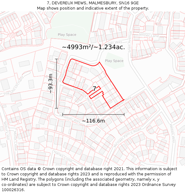 7, DEVEREUX MEWS, MALMESBURY, SN16 9GE: Plot and title map