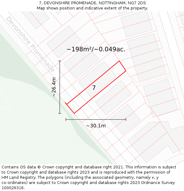 7, DEVONSHIRE PROMENADE, NOTTINGHAM, NG7 2DS: Plot and title map