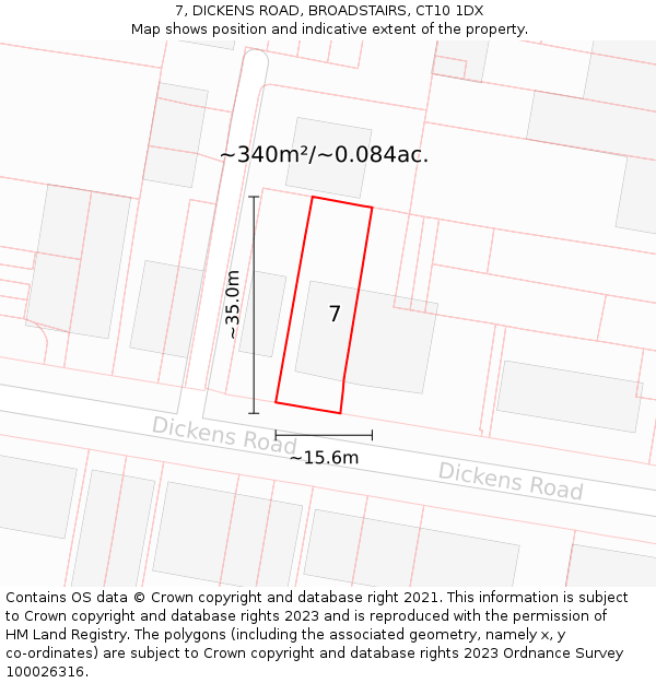 7, DICKENS ROAD, BROADSTAIRS, CT10 1DX: Plot and title map