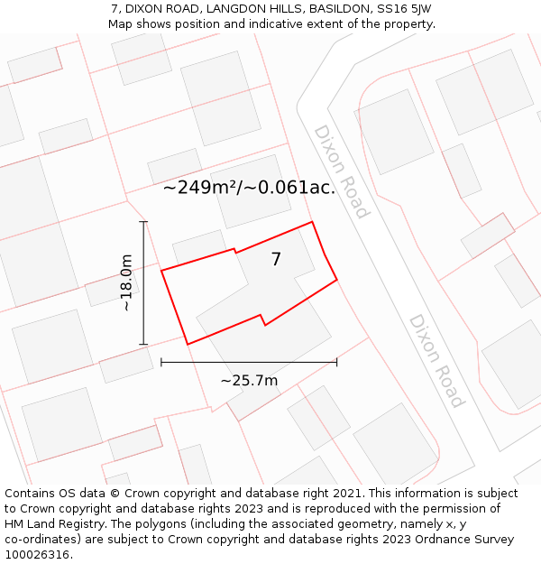 7, DIXON ROAD, LANGDON HILLS, BASILDON, SS16 5JW: Plot and title map