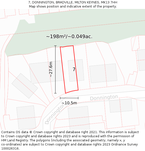 7, DONNINGTON, BRADVILLE, MILTON KEYNES, MK13 7HH: Plot and title map