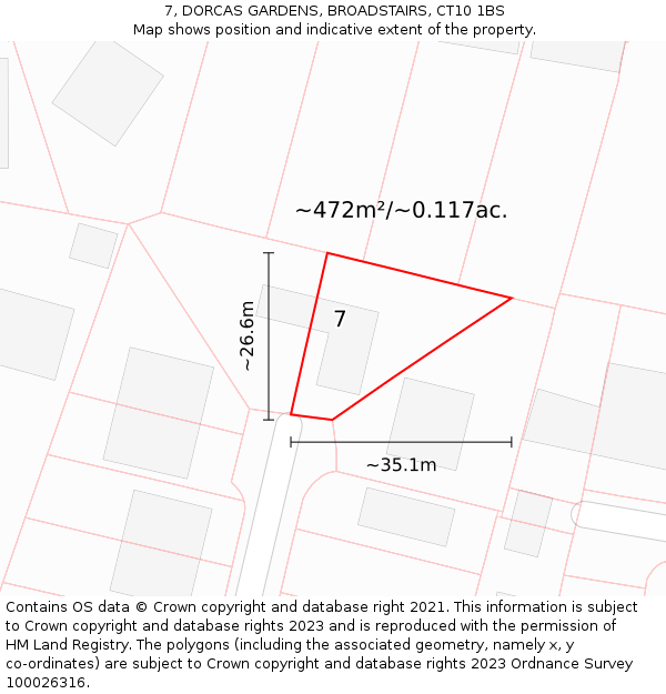 7, DORCAS GARDENS, BROADSTAIRS, CT10 1BS: Plot and title map