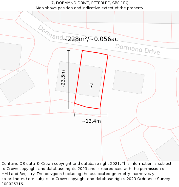 7, DORMAND DRIVE, PETERLEE, SR8 1EQ: Plot and title map