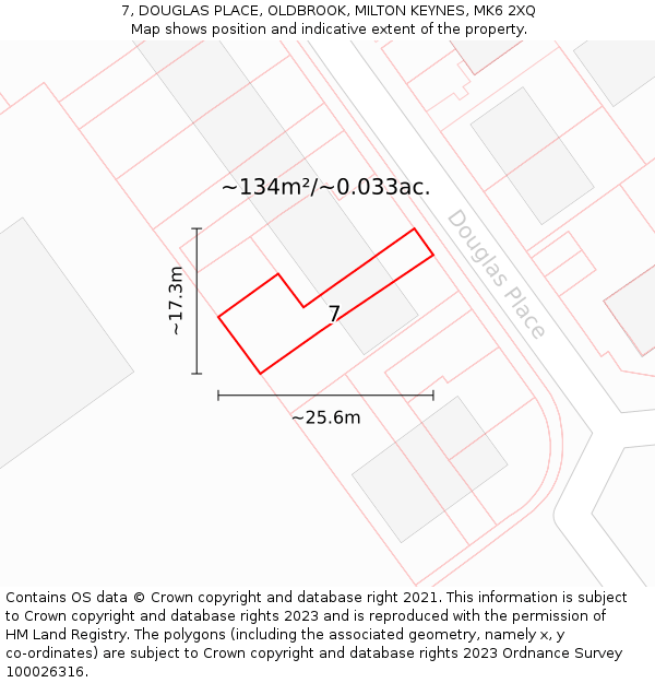 7, DOUGLAS PLACE, OLDBROOK, MILTON KEYNES, MK6 2XQ: Plot and title map