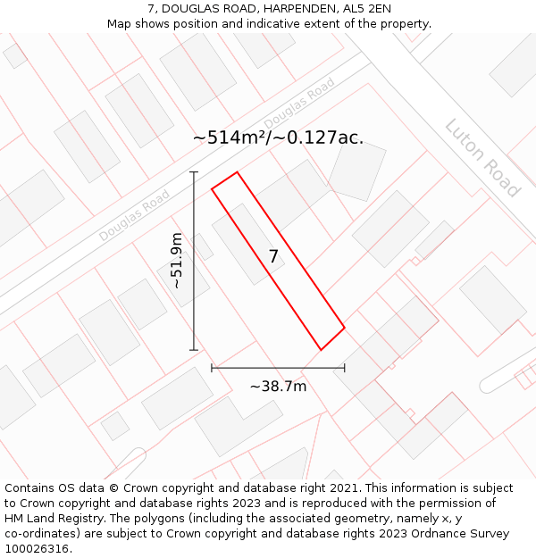 7, DOUGLAS ROAD, HARPENDEN, AL5 2EN: Plot and title map