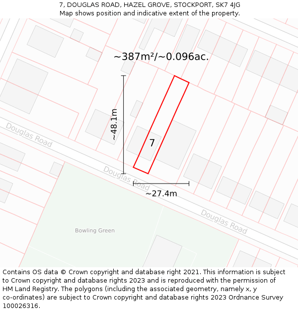 7, DOUGLAS ROAD, HAZEL GROVE, STOCKPORT, SK7 4JG: Plot and title map