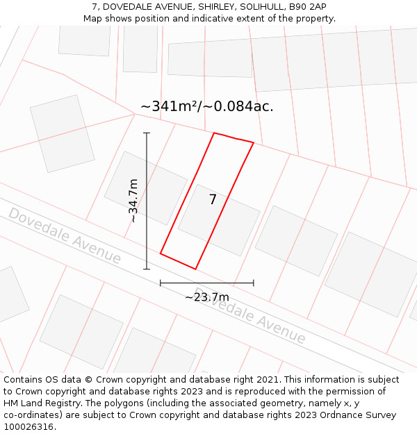 7, DOVEDALE AVENUE, SHIRLEY, SOLIHULL, B90 2AP: Plot and title map