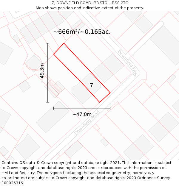 7, DOWNFIELD ROAD, BRISTOL, BS8 2TG: Plot and title map