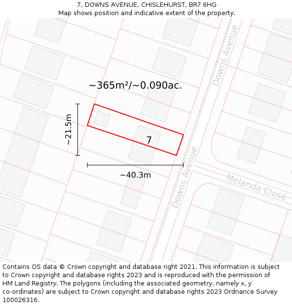 7, DOWNS AVENUE, CHISLEHURST, BR7 6HG: Plot and title map