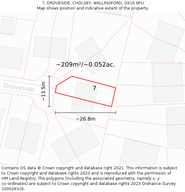 7, DROVESIDE, CHOLSEY, WALLINGFORD, OX10 9PU: Plot and title map