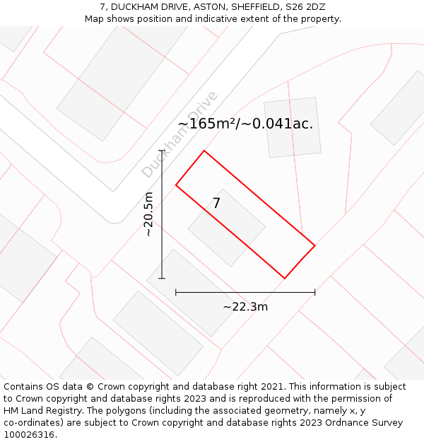 7, DUCKHAM DRIVE, ASTON, SHEFFIELD, S26 2DZ: Plot and title map