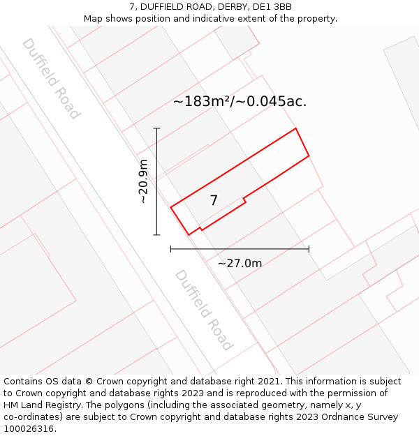 7, DUFFIELD ROAD, DERBY, DE1 3BB: Plot and title map