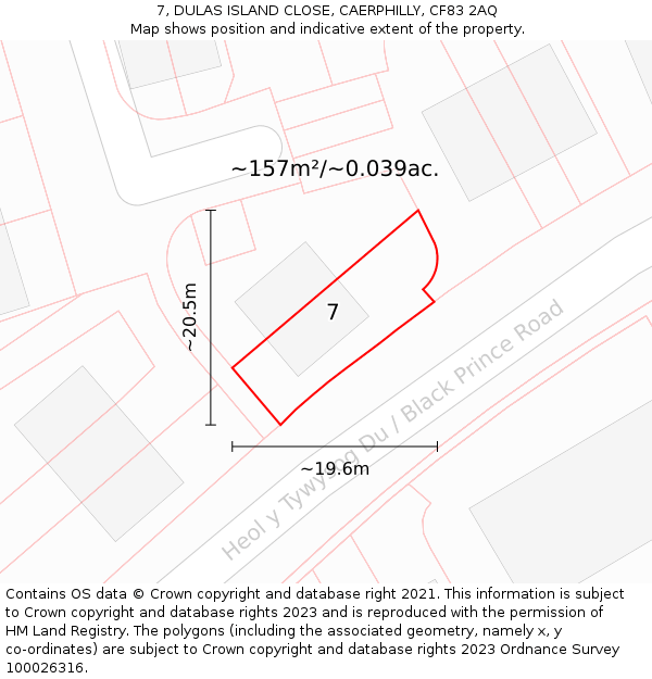 7, DULAS ISLAND CLOSE, CAERPHILLY, CF83 2AQ: Plot and title map