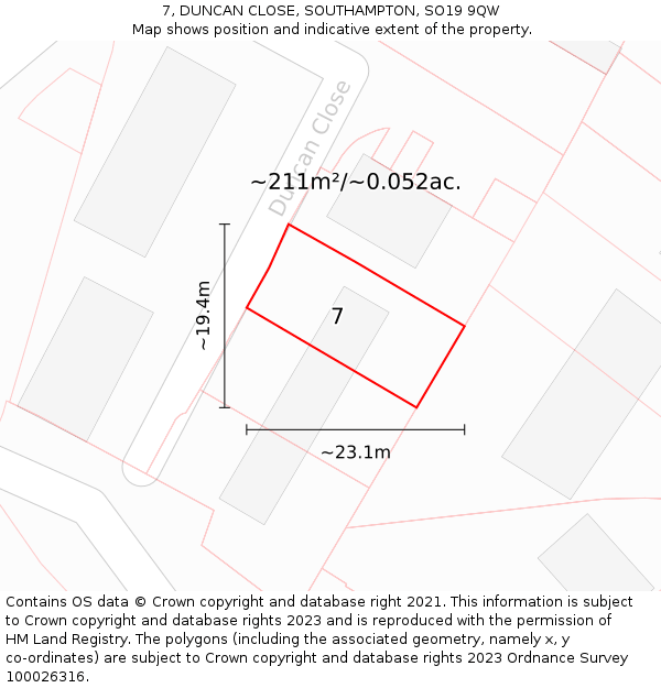 7, DUNCAN CLOSE, SOUTHAMPTON, SO19 9QW: Plot and title map