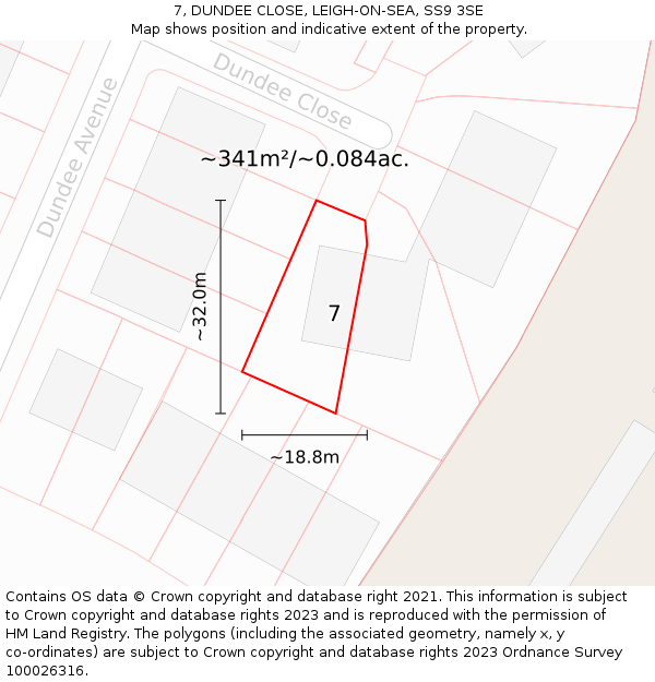 7, DUNDEE CLOSE, LEIGH-ON-SEA, SS9 3SE: Plot and title map