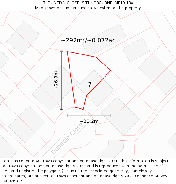 7, DUNEDIN CLOSE, SITTINGBOURNE, ME10 1RX: Plot and title map