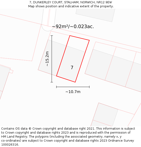 7, DUNKERLEY COURT, STALHAM, NORWICH, NR12 9EW: Plot and title map