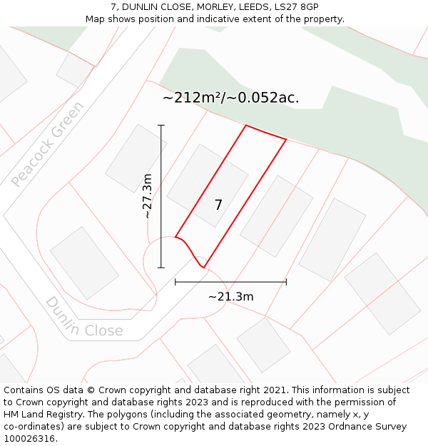 7, DUNLIN CLOSE, MORLEY, LEEDS, LS27 8GP: Plot and title map