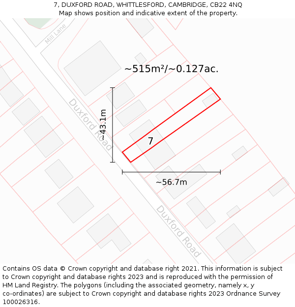 7, DUXFORD ROAD, WHITTLESFORD, CAMBRIDGE, CB22 4NQ: Plot and title map