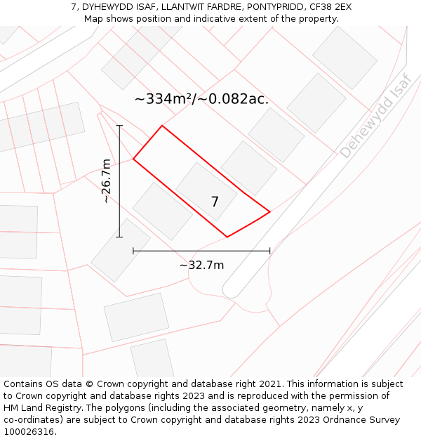 7, DYHEWYDD ISAF, LLANTWIT FARDRE, PONTYPRIDD, CF38 2EX: Plot and title map