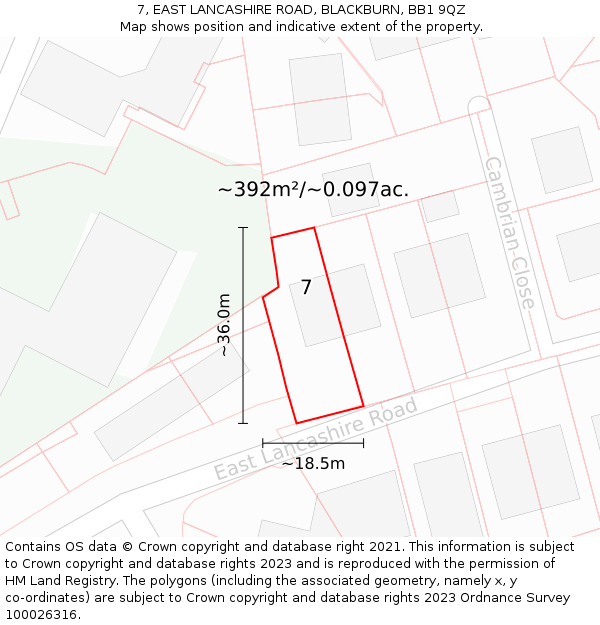 7, EAST LANCASHIRE ROAD, BLACKBURN, BB1 9QZ: Plot and title map