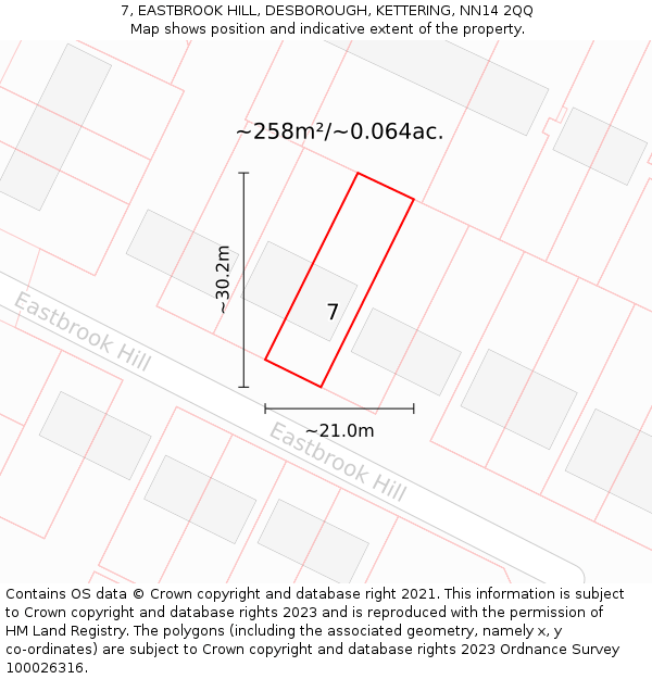 7, EASTBROOK HILL, DESBOROUGH, KETTERING, NN14 2QQ: Plot and title map