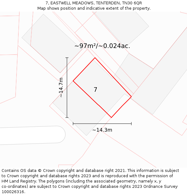 7, EASTWELL MEADOWS, TENTERDEN, TN30 6QR: Plot and title map