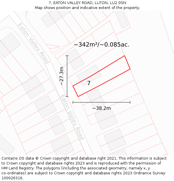 7, EATON VALLEY ROAD, LUTON, LU2 0SN: Plot and title map