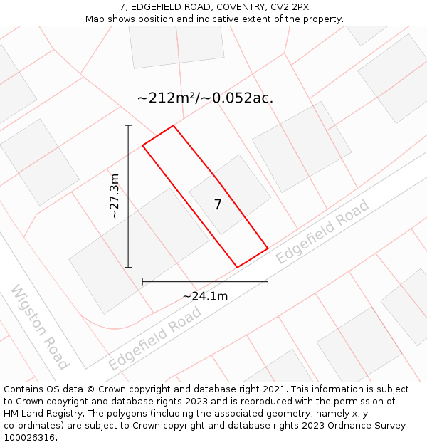 7, EDGEFIELD ROAD, COVENTRY, CV2 2PX: Plot and title map