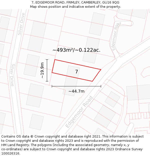 7, EDGEMOOR ROAD, FRIMLEY, CAMBERLEY, GU16 9QG: Plot and title map