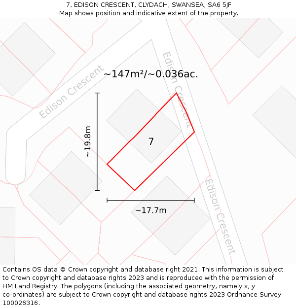 7, EDISON CRESCENT, CLYDACH, SWANSEA, SA6 5JF: Plot and title map