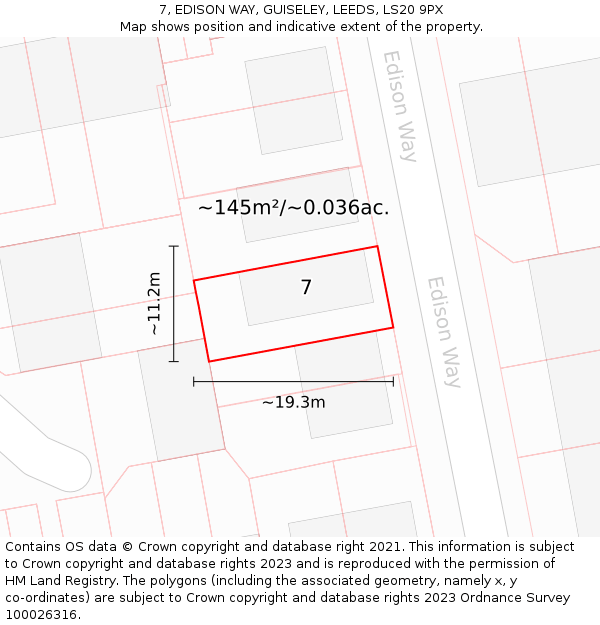 7, EDISON WAY, GUISELEY, LEEDS, LS20 9PX: Plot and title map