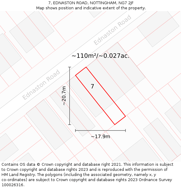 7, EDNASTON ROAD, NOTTINGHAM, NG7 2JF: Plot and title map